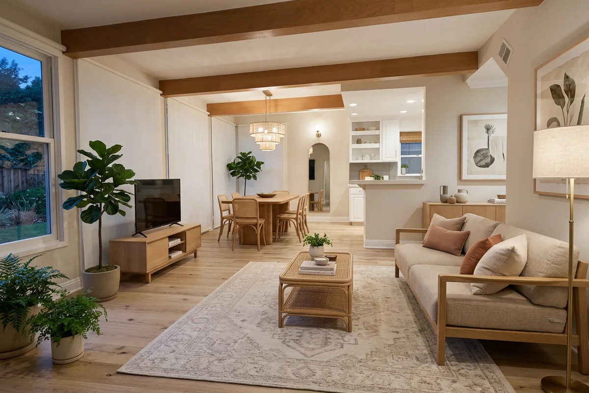 A third example of an AI room redesign, shown as a finished styled space