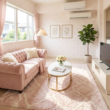 Feminine interior style example: soft colors, gentle textures, and delicate accents